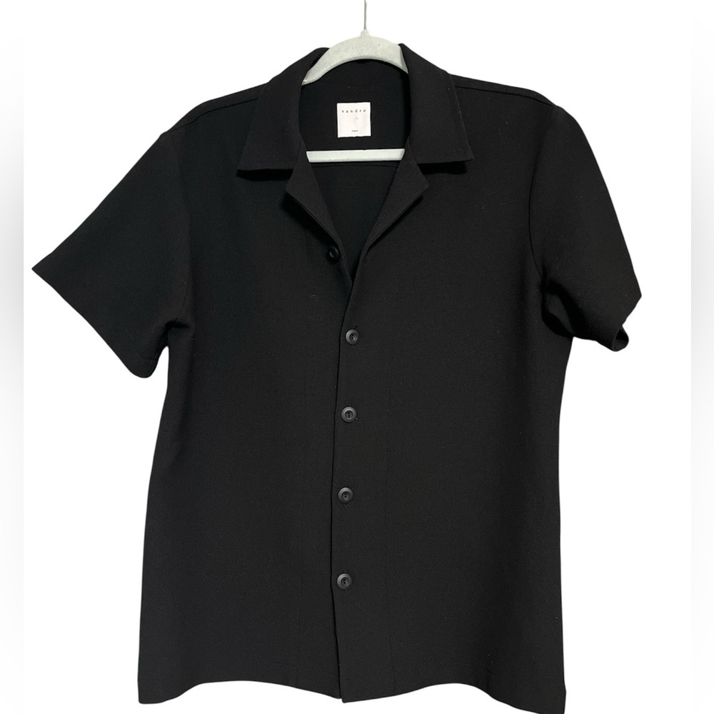 Sandro Paris Men’s Black Short Sleeve Knit Shirt Size M - Picture 3 of 10
